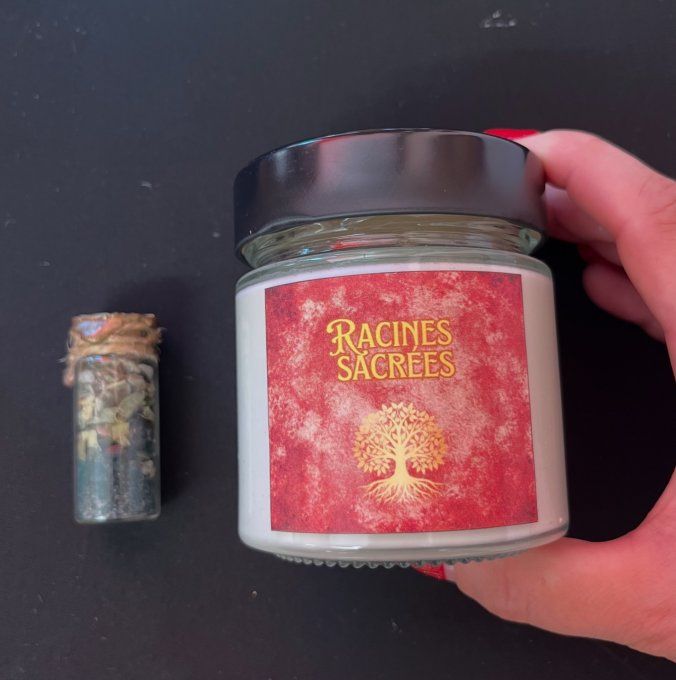 Fiole et bougie racines sacrées